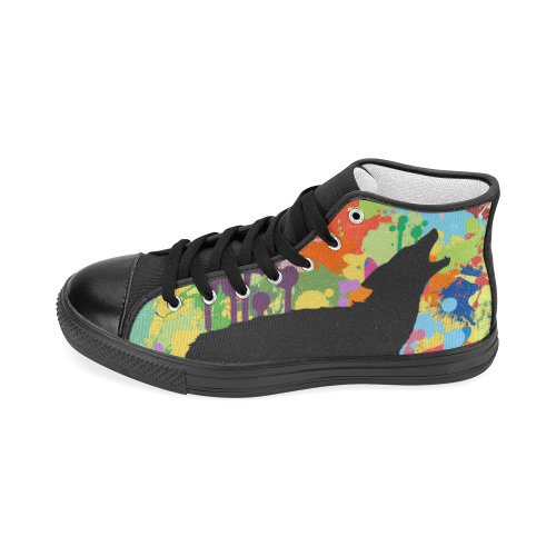 Wolf Black Shape Colorful Splash Women's Classic High Top Canvas Shoes (Model 017)