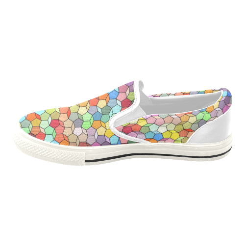 Colorful Polygon Pattern Men's Unusual Slip-on Canvas Shoes (Model 019)