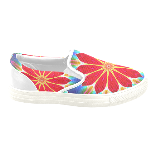 Blue Ice Flowers Red Abstract Modern Petals Zen Men's Unusual Slip-on Canvas Shoes (Model 019)
