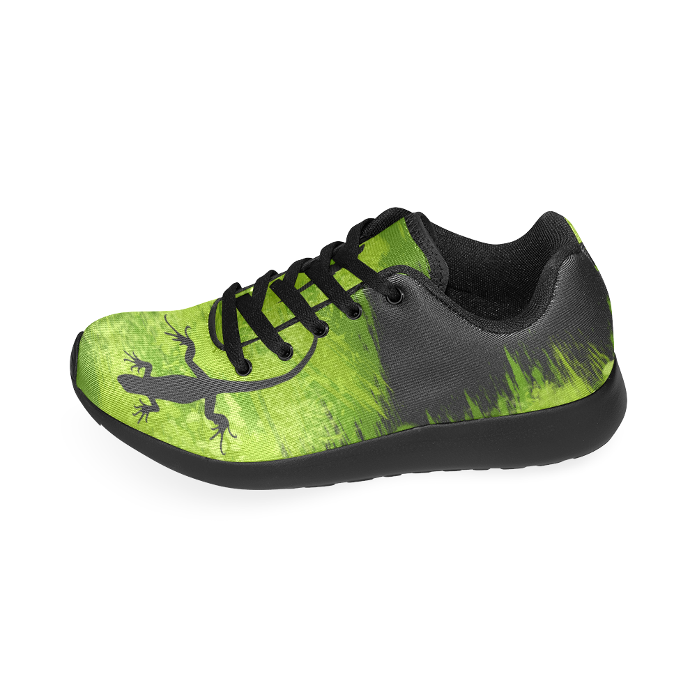 Green Lizard Shape Painting Black Women’s Running Shoes (Model 020)