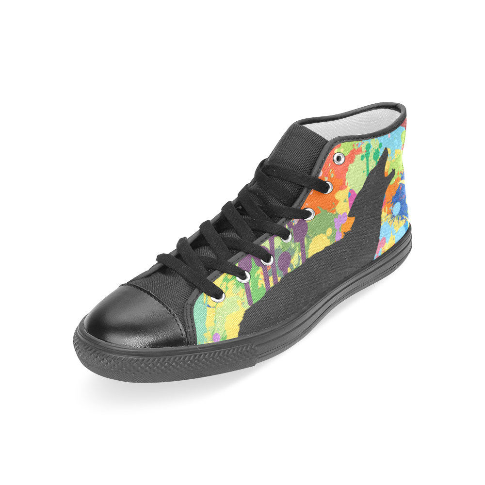 Wolf Black Shape Colorful Splash Women's Classic High Top Canvas Shoes (Model 017)