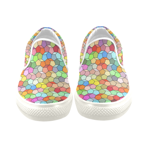 Colorful Polygon Pattern Men's Unusual Slip-on Canvas Shoes (Model 019)