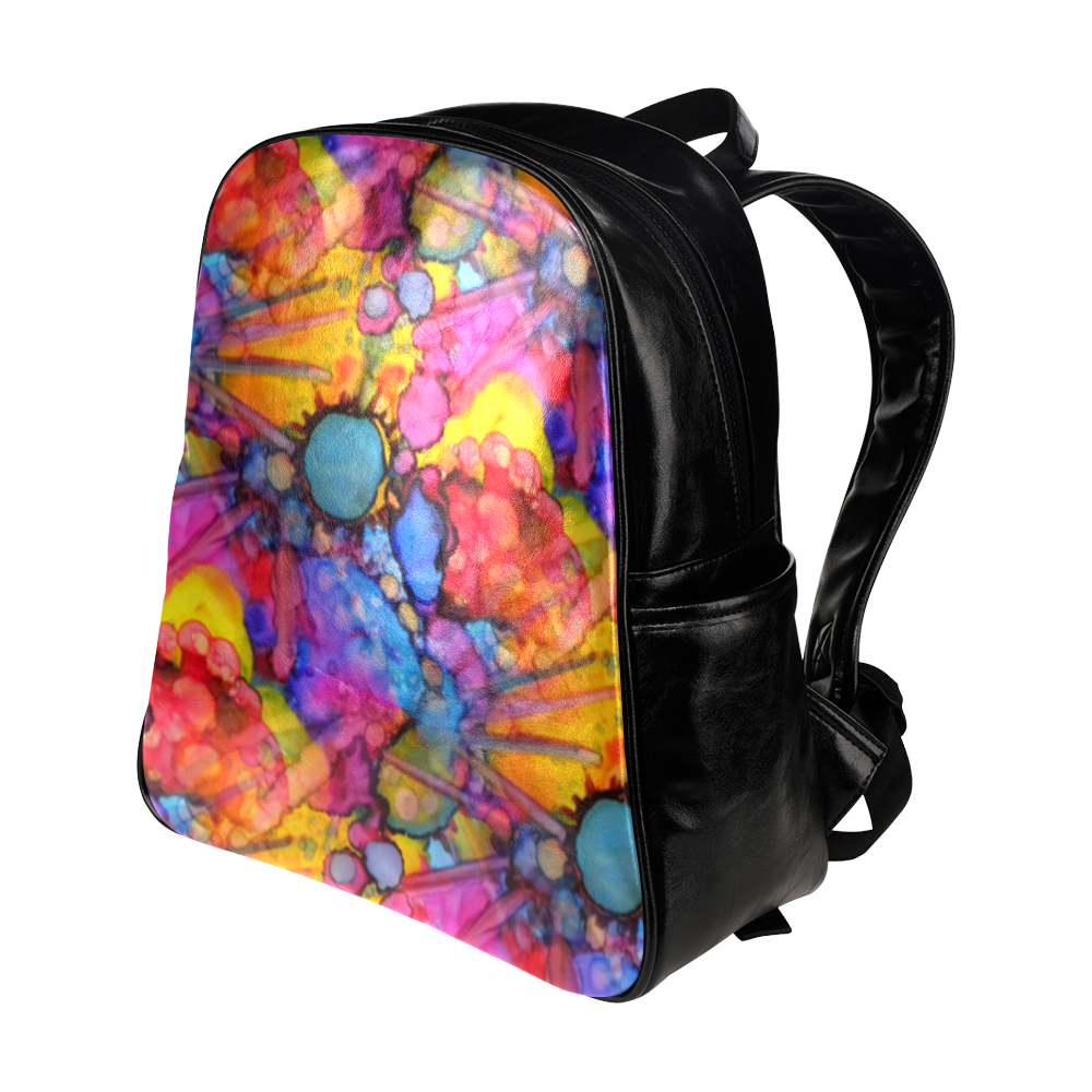 Rainbow Bursts Alcohol Inks Multi-Pockets Backpack (Model 1636)
