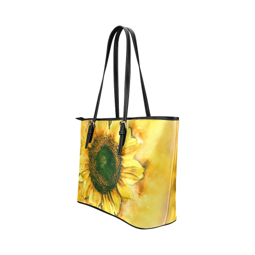 Painting Sunflower - Life is in full bloom Leather Tote Bag/Large (Model 1651)