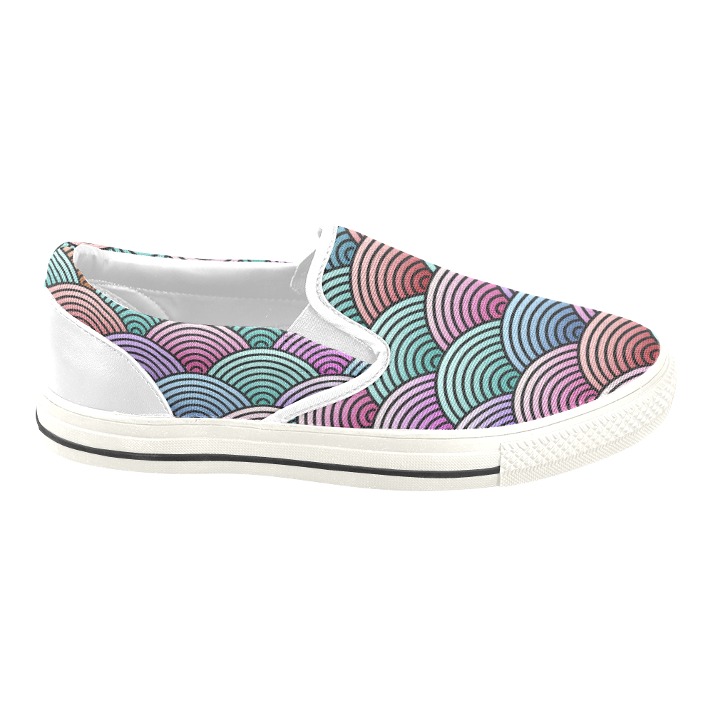 Concentric Circle Pattern Men's Unusual Slip-on Canvas Shoes (Model 019)