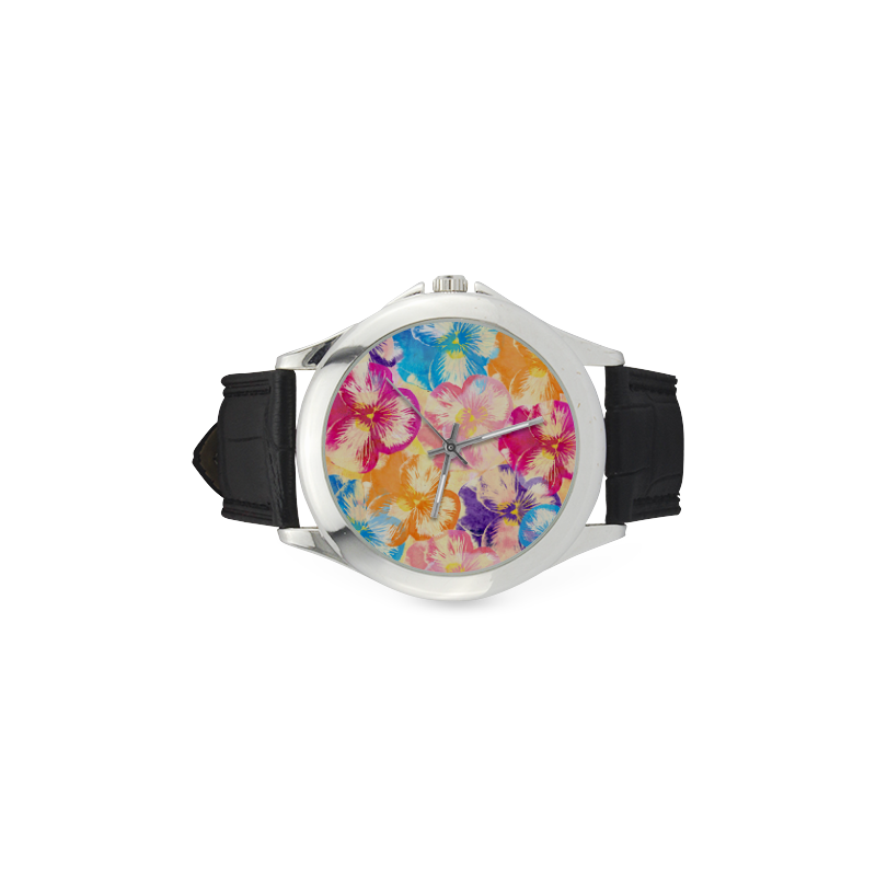 Pansy flowers Women's Classic Leather Strap Watch(Model 203)