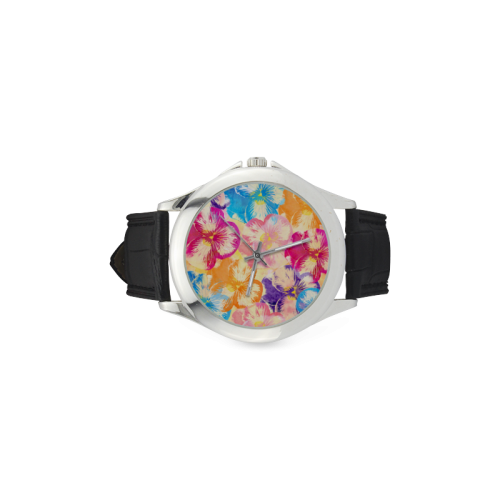 Pansy flowers Women's Classic Leather Strap Watch(Model 203)