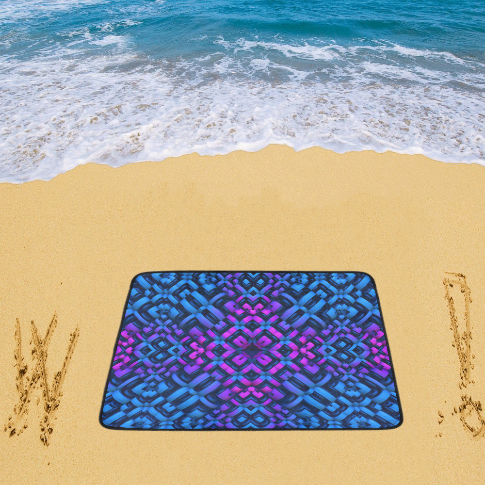 3-D Pattern in Neon Blue, Pink, and  Black Beach Mat 78"x 60"