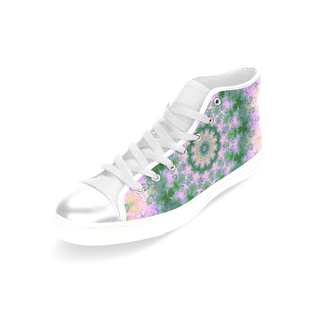 Rose Pink Green Explosion of Flowers Mandala Women's Classic High Top Canvas Shoes (Model 017)