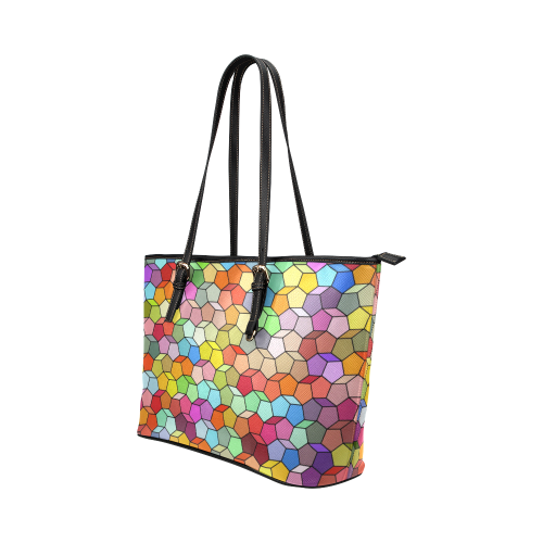 Colorful Polygon Pattern Leather Tote Bag/Small (Model 1651)