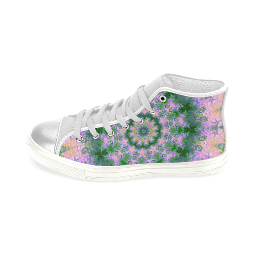 Rose Pink Green Explosion of Flowers Mandala Women's Classic High Top Canvas Shoes (Model 017)