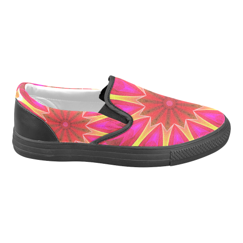 Cherry Daffodil Abstract Modern Pink Flowers Zen Men's Unusual Slip-on Canvas Shoes (Model 019)