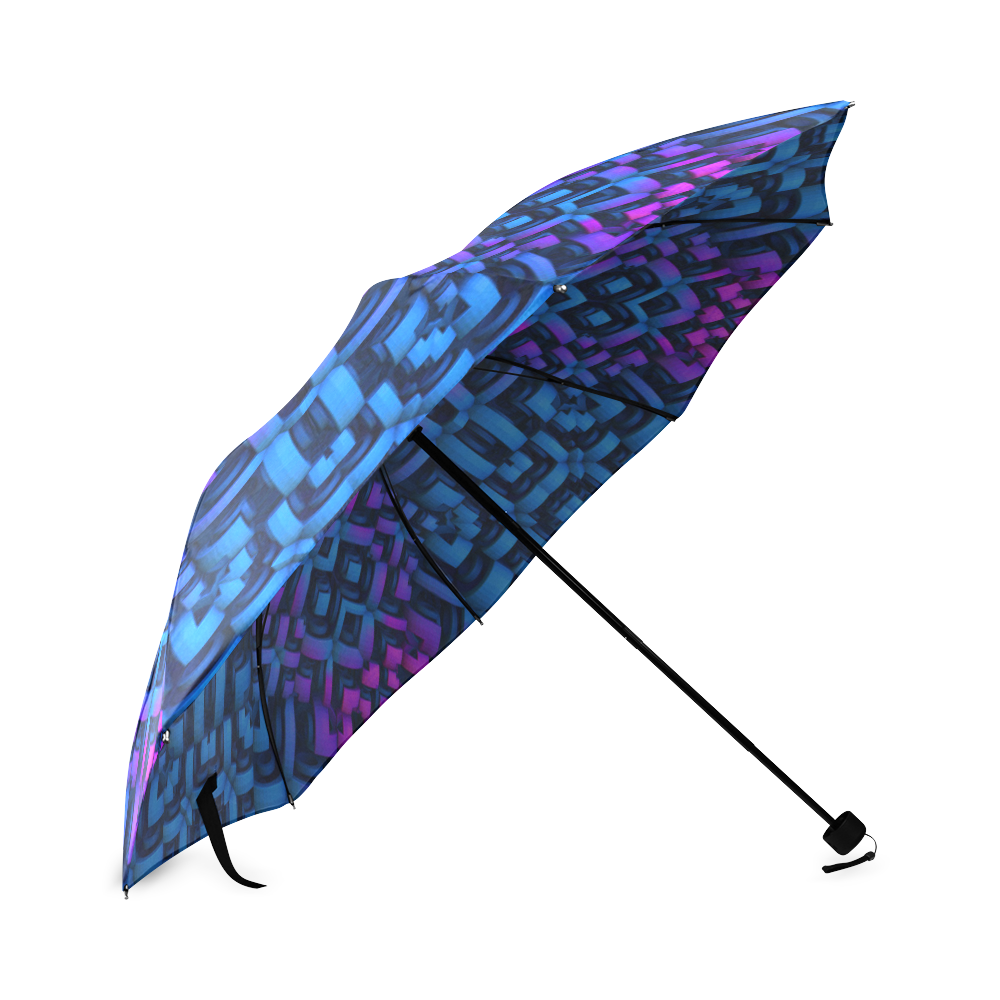 3-D Pattern in Neon Blue, Pink, and Black Foldable Umbrella (Model U01)