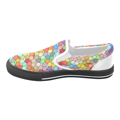 Colorful Polygon Pattern Women's Unusual Slip-on Canvas Shoes (Model 019)