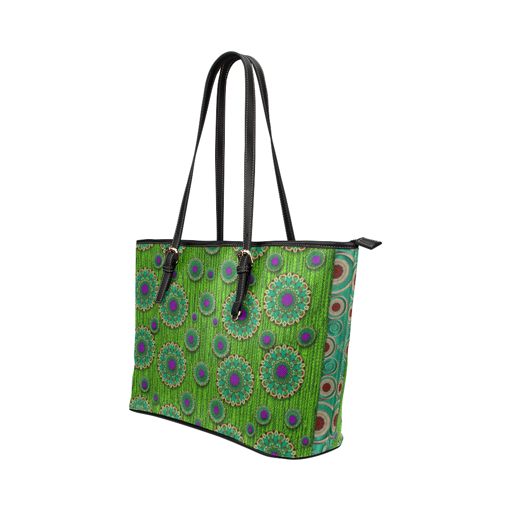 landscape and scenery in the peacock forest Leather Tote Bag/Large (Model 1651)