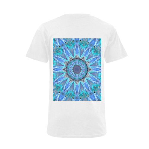 Sapphire Ice Flame, Cyan Blue Crystal Wheel Men's V-Neck T-shirt  Big Size(USA Size) (Model T10)