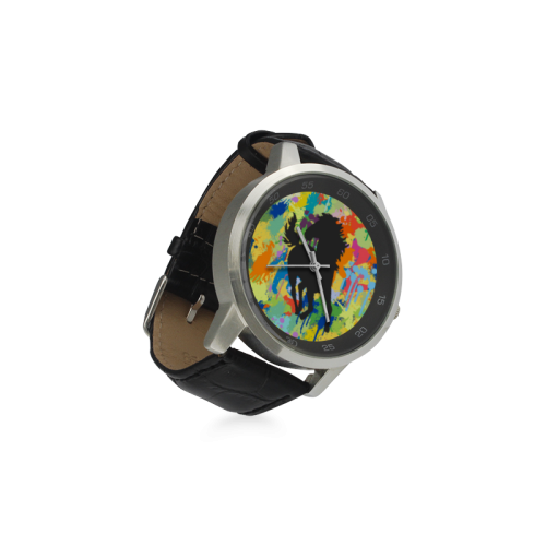 Horse Black Shape Colorfule  Splash Unisex Stainless Steel Leather Strap Watch(Model 202)
