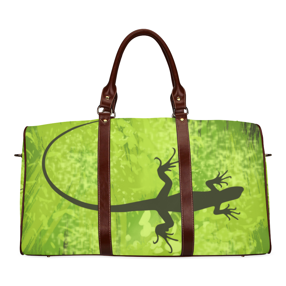 Green Lizard Shape Painting Dark Green Waterproof Travel Bag/Small (Model 1639)