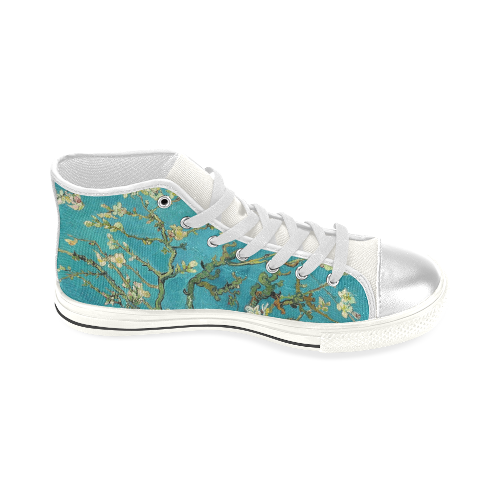 Vincent Van Gogh Blossoming Almond Tree Floral Art Women's Classic High Top Canvas Shoes (Model 017)