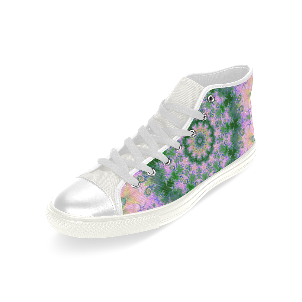 Rose Pink Green Explosion of Flowers Mandala Men’s Classic High Top Canvas Shoes (Model 017)