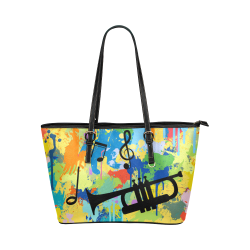 Let´s Musik Black Shape Colorful Splash Leather Tote Bag/Large (Model 1651)