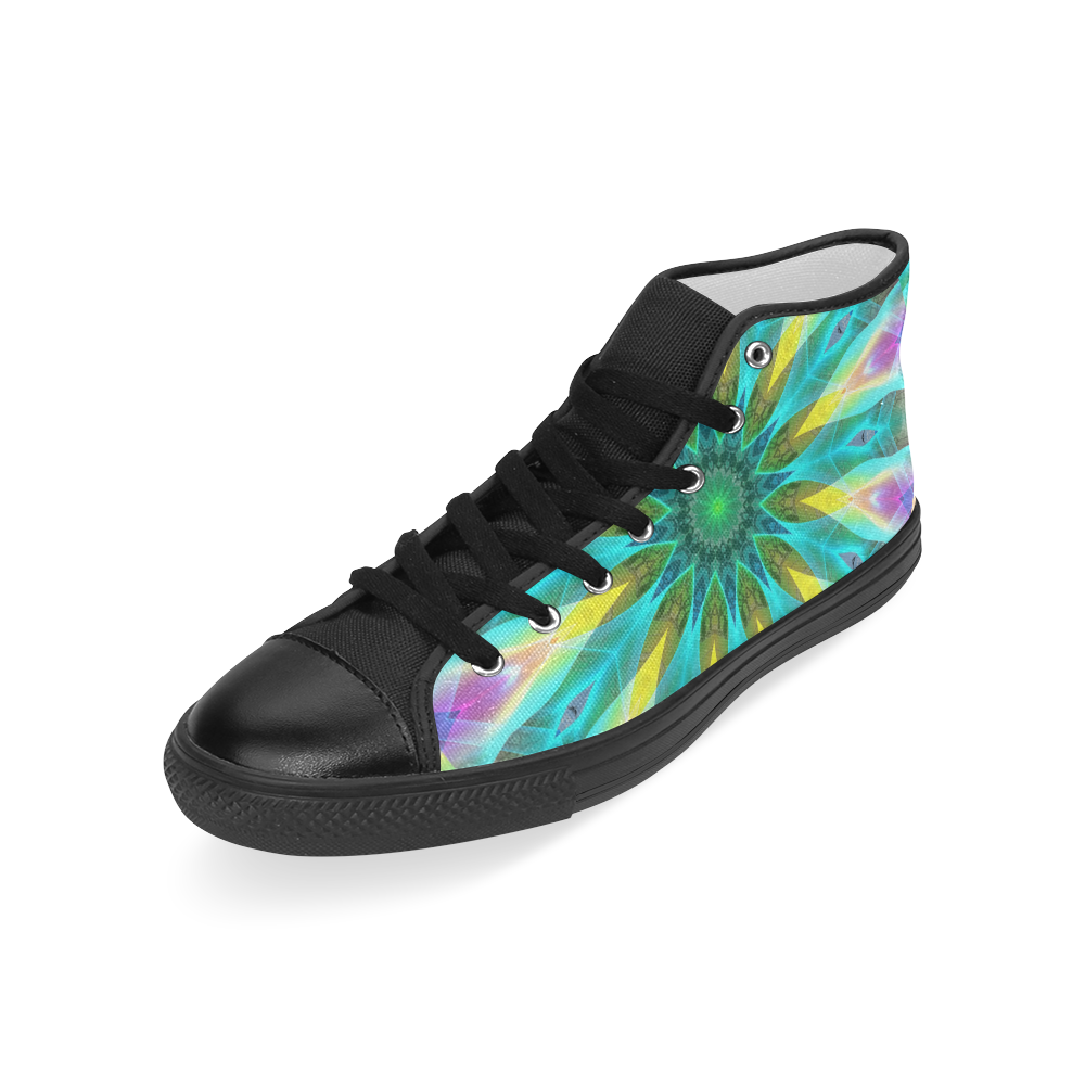 Golden Violet Peacock Sunrise Abstract Wind Flower Men’s Classic High Top Canvas Shoes (Model 017)