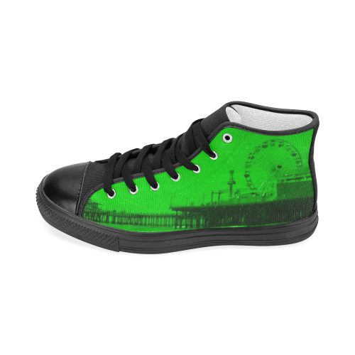 Ghostly Green Santa Monica Pier (black) Women's Classic High Top Canvas Shoes (Model 017)