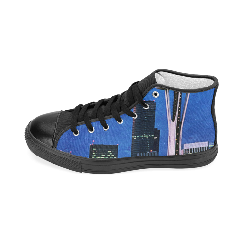 Seattle Space Needle Watercolor (black) Women's Classic High Top Canvas Shoes (Model 017)
