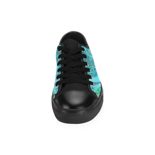 Teal Cyan Ocean Abstract Modern Lace Lattice Men's Classic Canvas Shoes (Model 018)