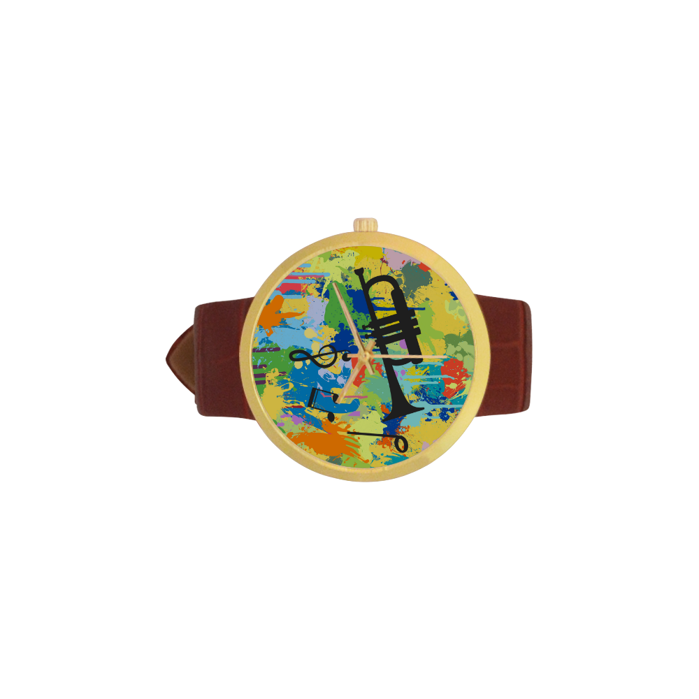 Let´s Musik Black Shape Colorful Splash Women's Golden Leather Strap Watch(Model 212)