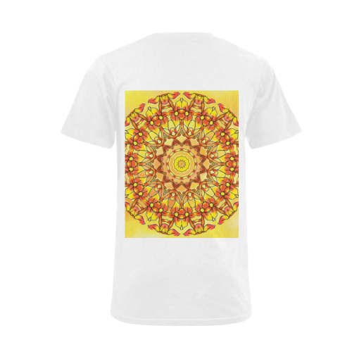 Orange Yellow Sunflower Mandala Red Zendoodle Men's V-Neck T-shirt  Big Size(USA Size) (Model T10)