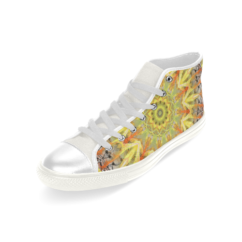Golden Feathers Orange Flames Abstract Lattice Men’s Classic High Top Canvas Shoes (Model 017)