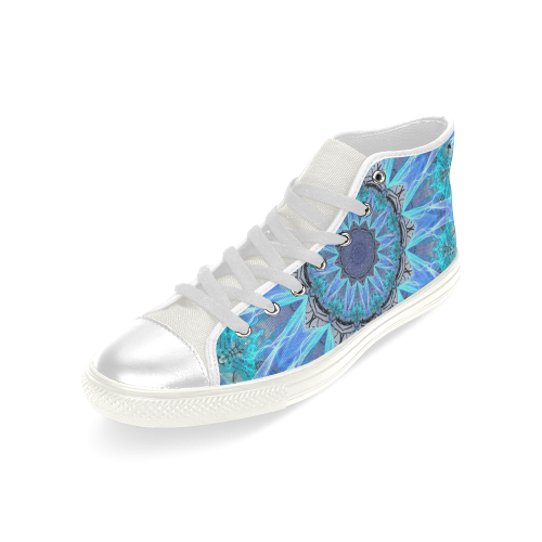 Sapphire Ice Flame, Cyan Blue Crystal Wheel Men’s Classic High Top Canvas Shoes (Model 017)