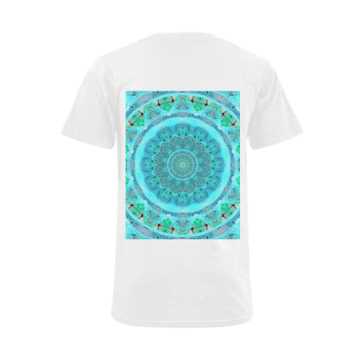 Teal Cyan Ocean Abstract Modern Lace Lattice Men's V-Neck T-shirt  Big Size(USA Size) (Model T10)