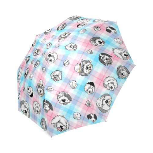 pink and blue plaid  SHEEPIE  umbrella Foldable Umbrella (Model U01)
