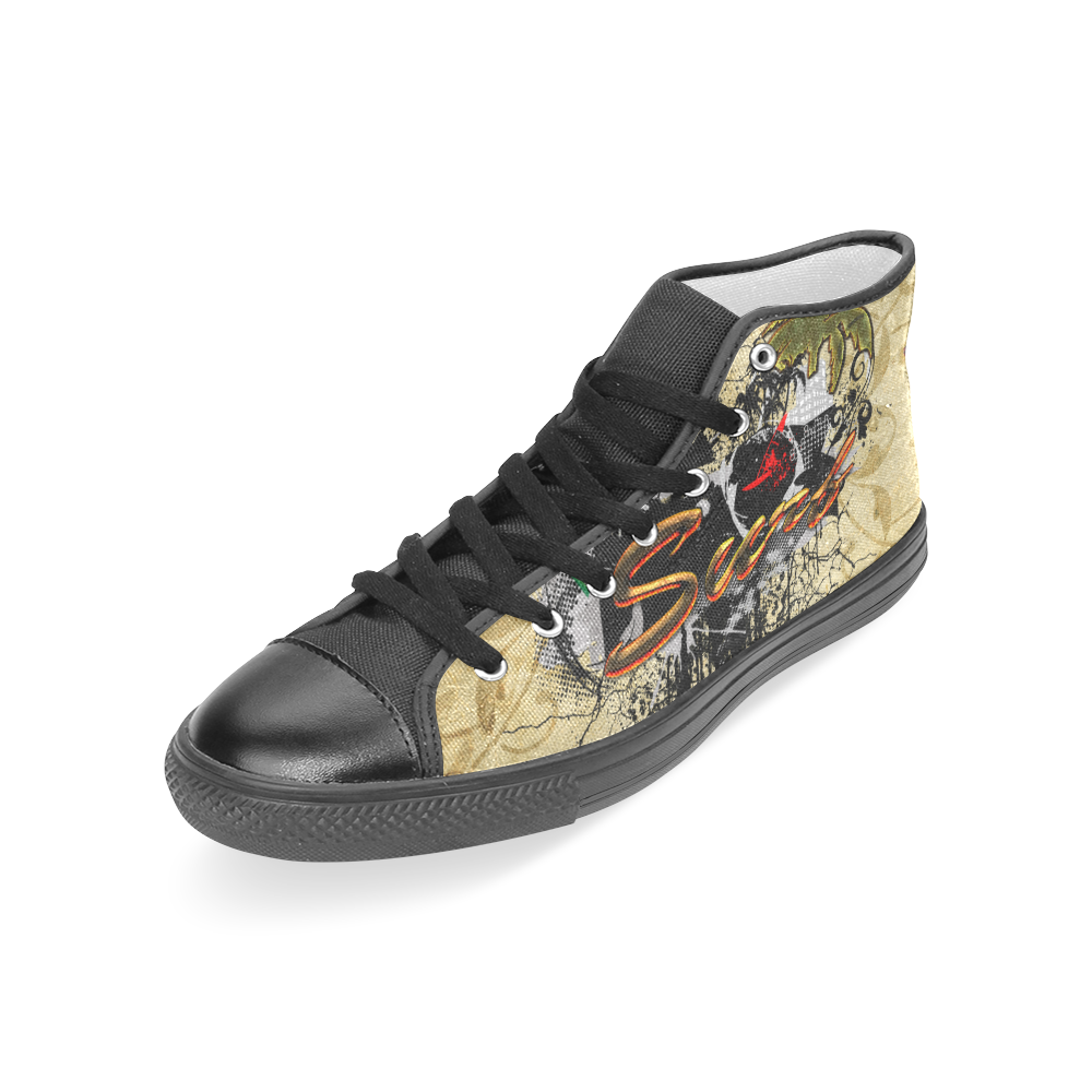 Surfing, surfdesign with surfboard and palm Women's Classic High Top Canvas Shoes (Model 017)