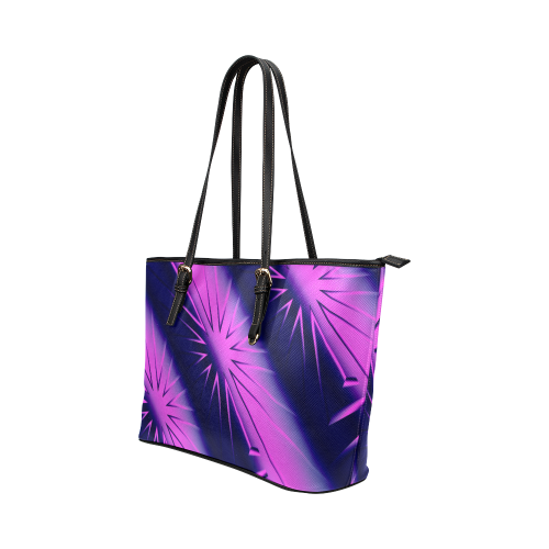 Blue and Purple Abstact Starburst Leather Tote Bag/Small (Model 1651)