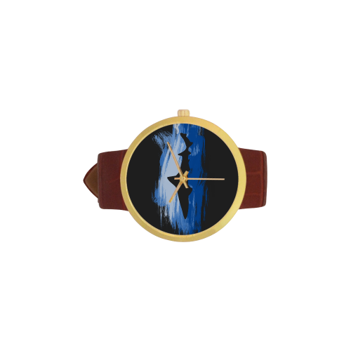 Shark Shape Blue Painting Women's Golden Leather Strap Watch(Model 212)