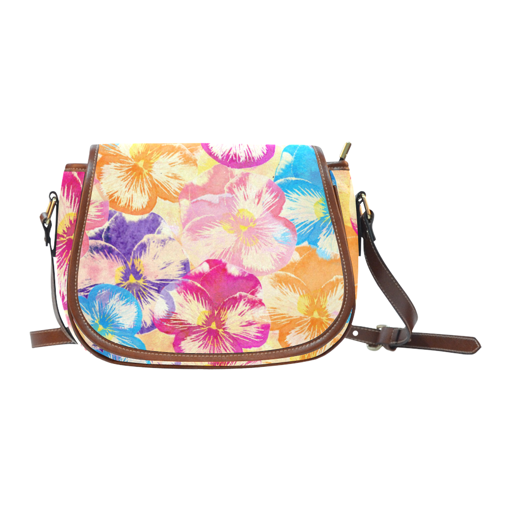 Pansy flowers Saddle Bag/Large (Model 1649)