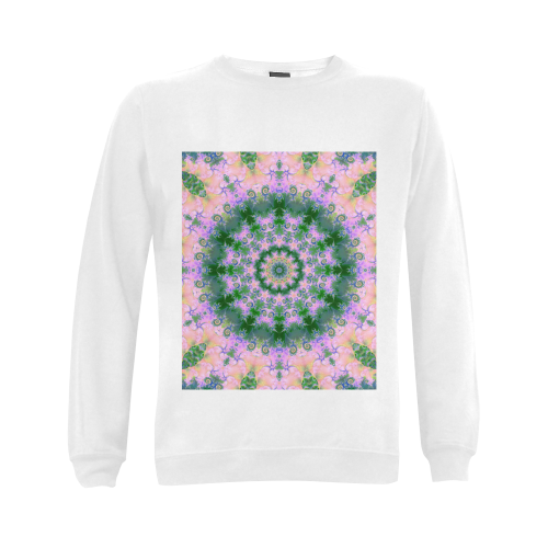 Rose Pink Green Explosion of Flowers Mandala Gildan Crewneck Sweatshirt(NEW) (Model H01)