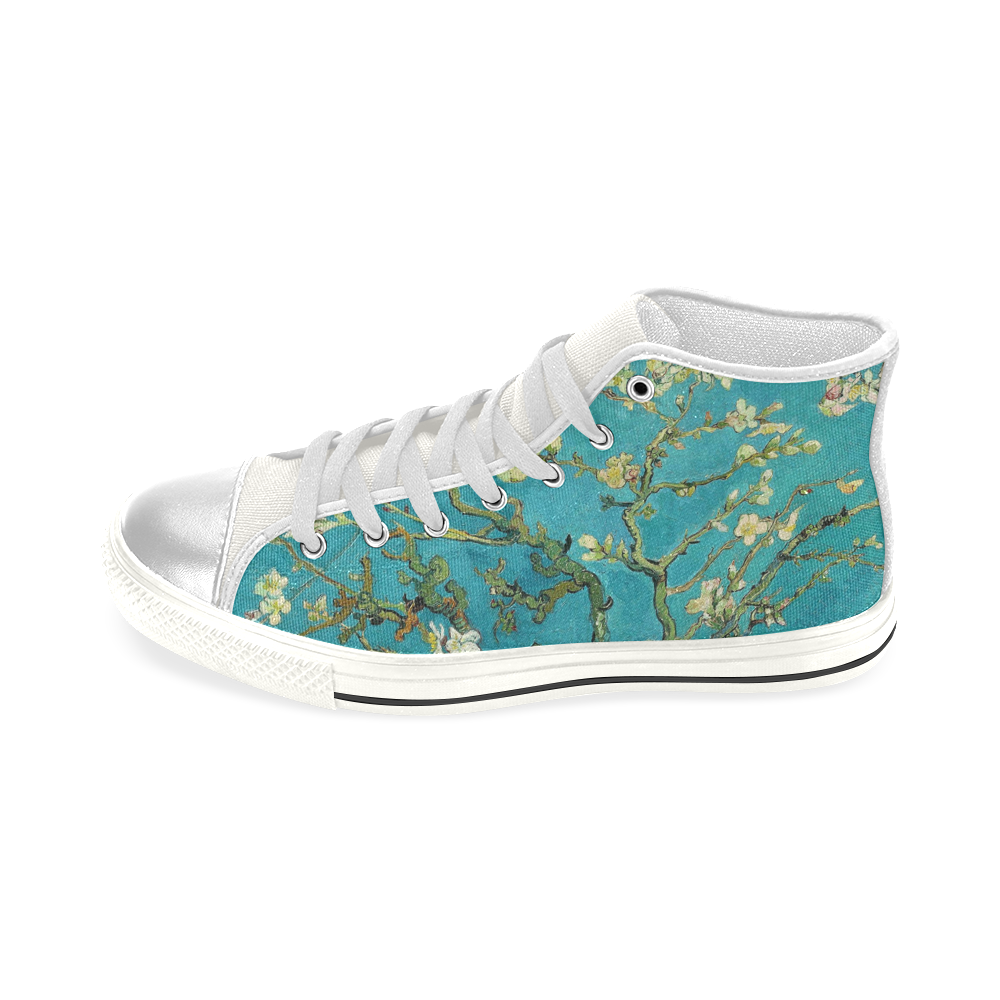 Vincent Van Gogh Blossoming Almond Tree Floral Art Women's Classic High Top Canvas Shoes (Model 017)