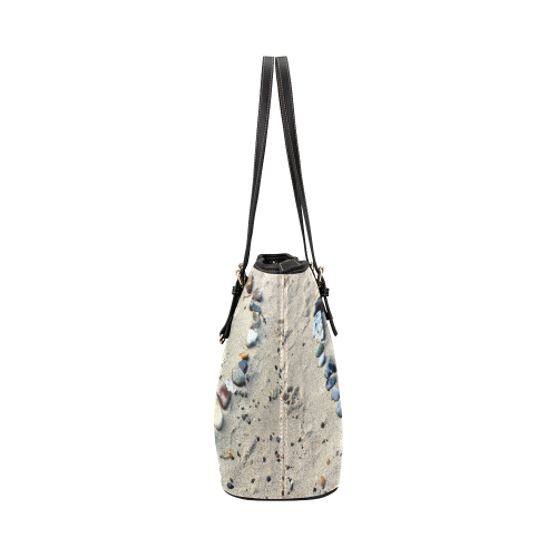 Beach Heart Stones Leather Tote Bag/Small (Model 1651)