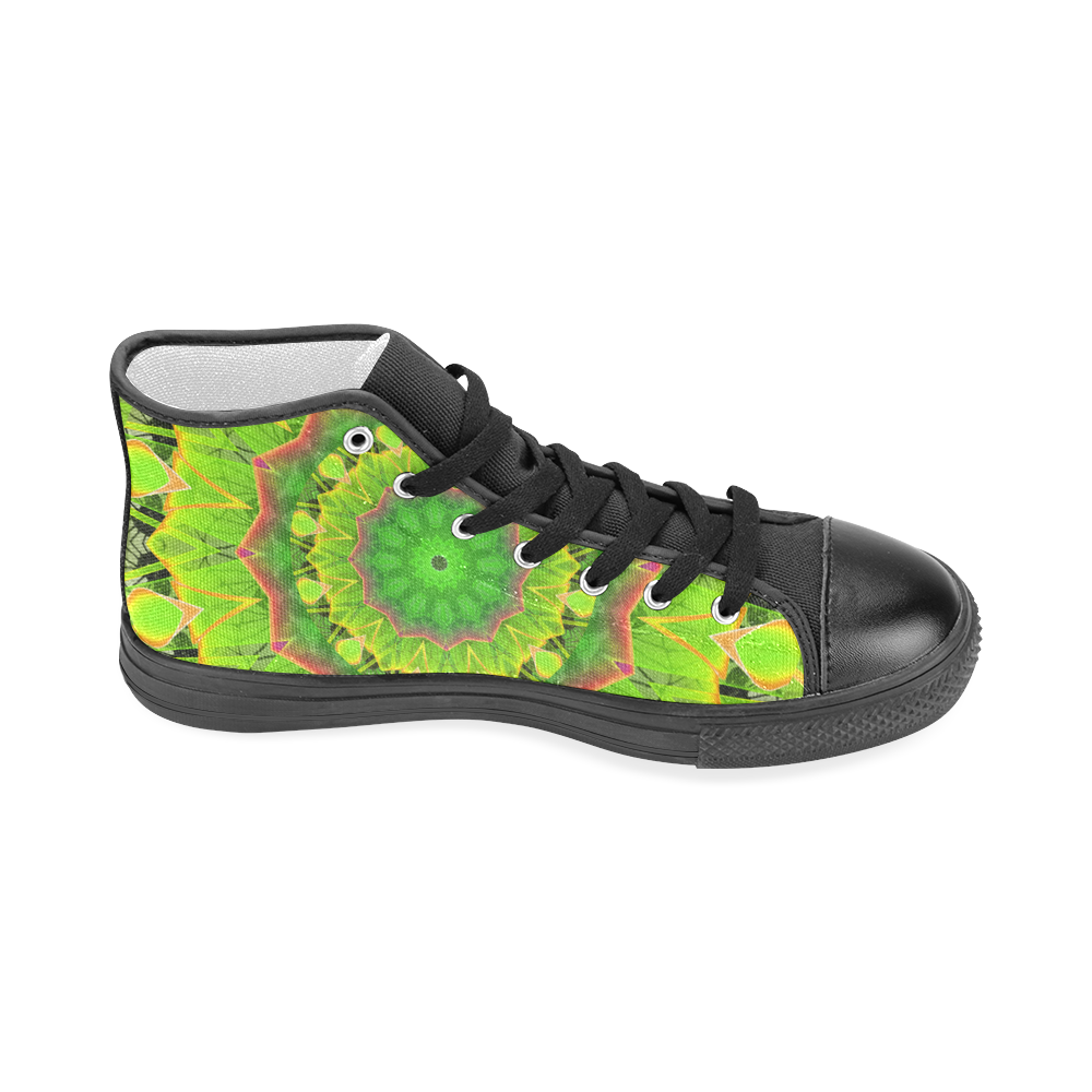 Golden Green Foliage Ferns Abstract Summer Days Men’s Classic High Top Canvas Shoes (Model 017)