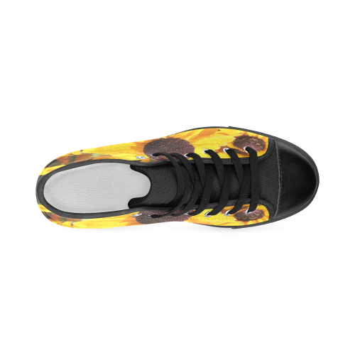 Yellow Flowers (black) Women's Classic High Top Canvas Shoes (Model 017)