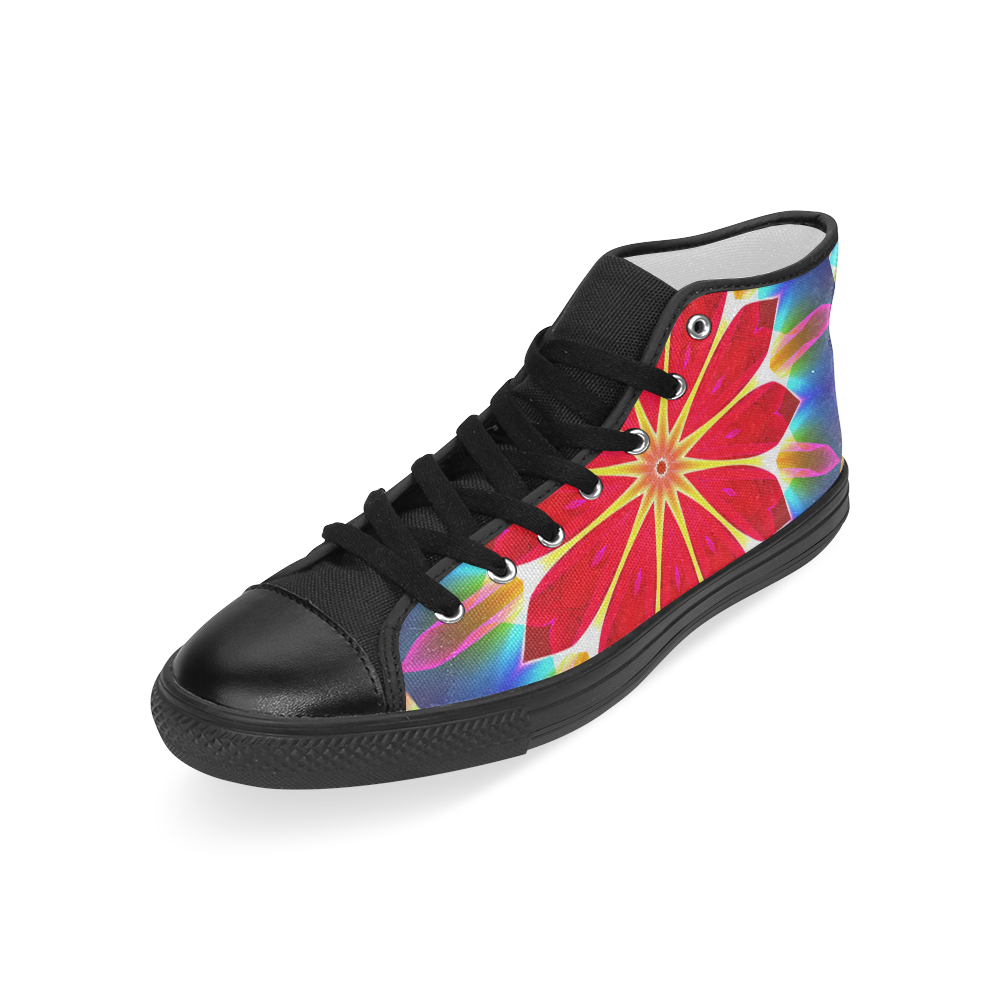 Blue Ice Flowers Red Abstract Modern Petals Zen Men’s Classic High Top Canvas Shoes (Model 017)
