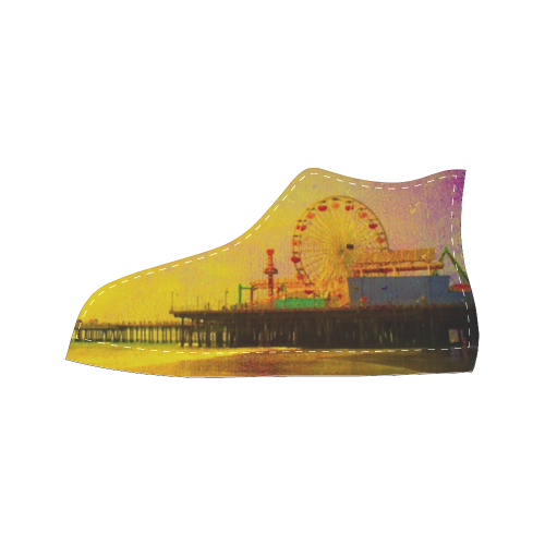 Yellow Purple Santa Monica Pier (black) Women's Classic High Top Canvas Shoes (Model 017)