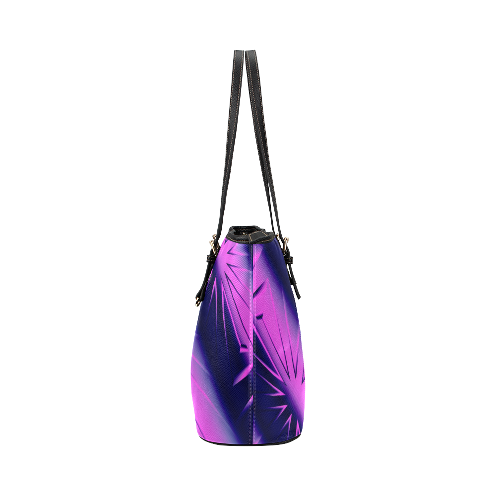 Blue and Purple Abstact Starburst Leather Tote Bag/Small (Model 1651)