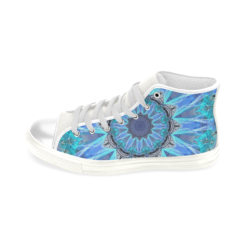 Sapphire Ice Flame, Cyan Blue Crystal Wheel Men’s Classic High Top Canvas Shoes (Model 017)