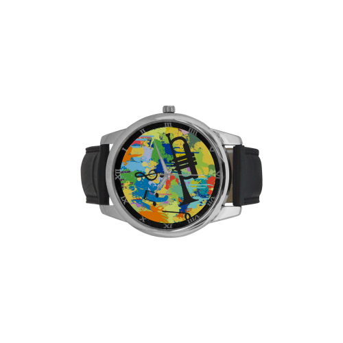 Let´s Musik Black Shape Colorful Splash Men's Leather Strap Large Dial Watch(Model 213)