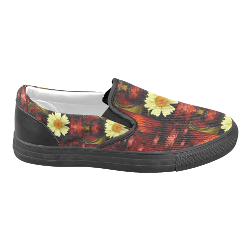 Love and flowers in the colors of love popart Women's Unusual Slip-on Canvas Shoes (Model 019)